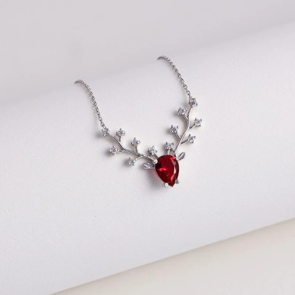 Gümüş Pazarım Yakut Renkli Tasarım Gümüş Kolye