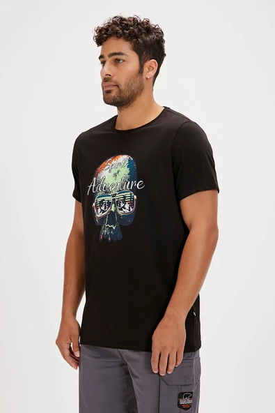 Bad Bear Bean Baskılı Erkek Tişört 24.01.07.027 Siyah - Resim 3