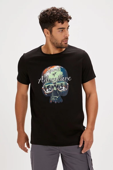 Bad Bear Bean Baskılı Erkek Tişört 24.01.07.027 Siyah ürün görseli 1