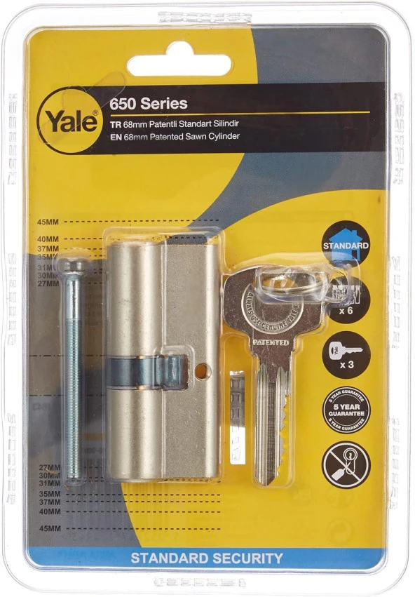 Yale Kilit Göbeği Standart Silindir, Metal, 68 mm / 10-550D-3137-00-0201 650 Serisi Patentli