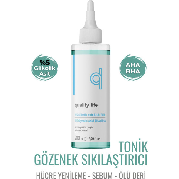 %5 Glikolik Asit Tonik 200 Ml- Aha Bha Tonik - Gözenek Sıkılaştırıcı Canlandırıcı