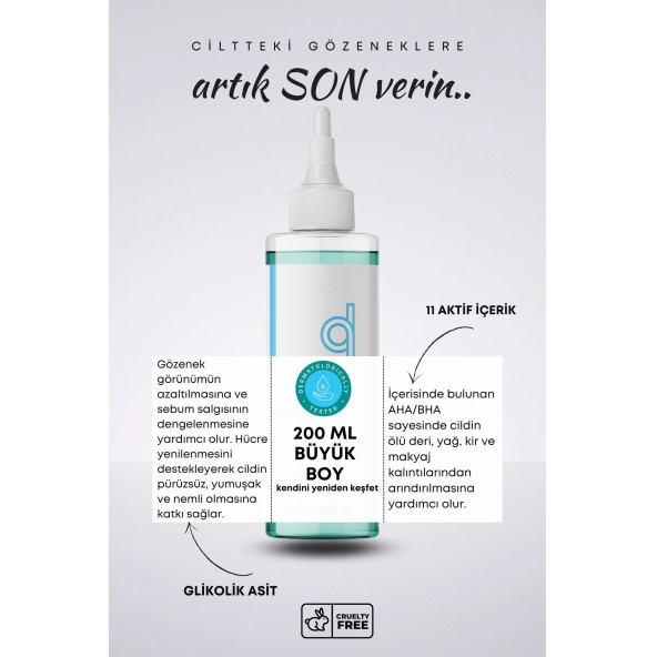 %5 Glikolik Asit Tonik 200 Ml- Aha Bha Tonik - Gözenek Sıkılaştırıcı Canlandırıcı - 3