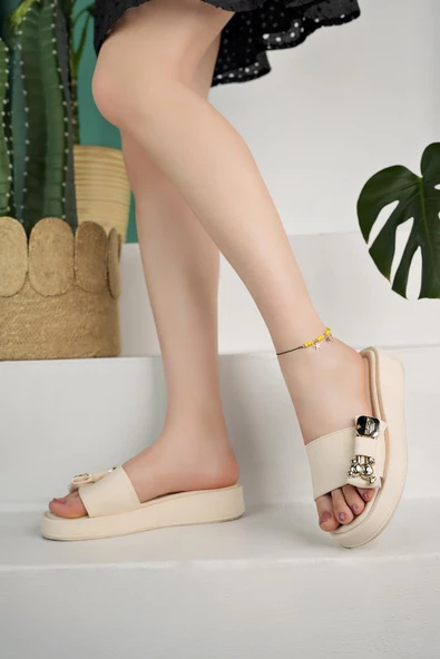 Muggo Mişa Garantili Günlük Fiyonk Aksesuar Detaylı Kadın Terlik - 3