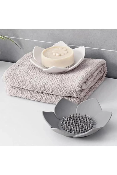 Sabunluk Lotus Tasarımlı Şık Sabunluk Katı Sabunluk Su Giderli Sabunluk Beyaz - 2