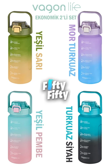 Vagonlife 2'li Ekonomik Motivasyon Matara Seti 1500 ml Büyük Boy 4 Farklı Renk Seçeneği FiftyFifty - 12