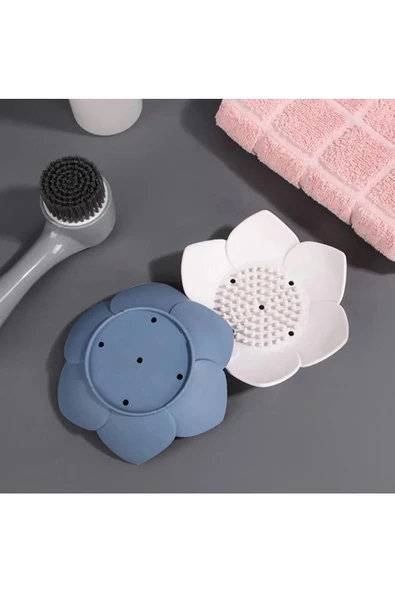 Sabunluk Lotus Tasarımlı Şık Sabunluk Katı Sabunluk Su Giderli Sabunluk MAVİ - 4