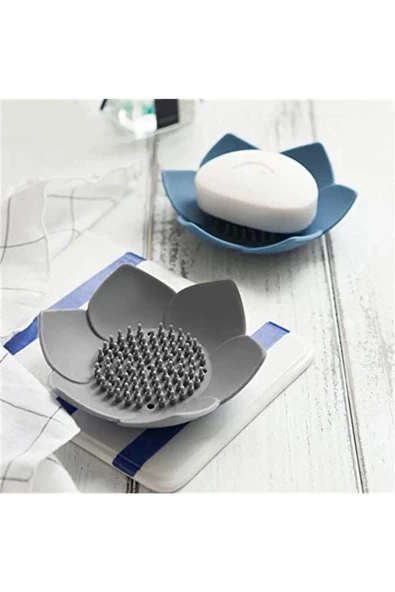 Sabunluk Lotus Tasarımlı Şık Sabunluk Katı Sabunluk Su Giderli Sabunluk MAVİ - 3