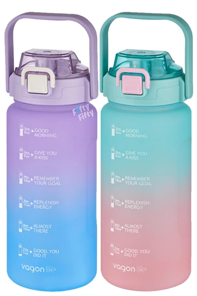 Vagonlife 2'li Ekonomik Motivasyon Matara Seti 1500 ml Büyük Boy 4 Farklı Renk Seçeneği FiftyFifty - 7