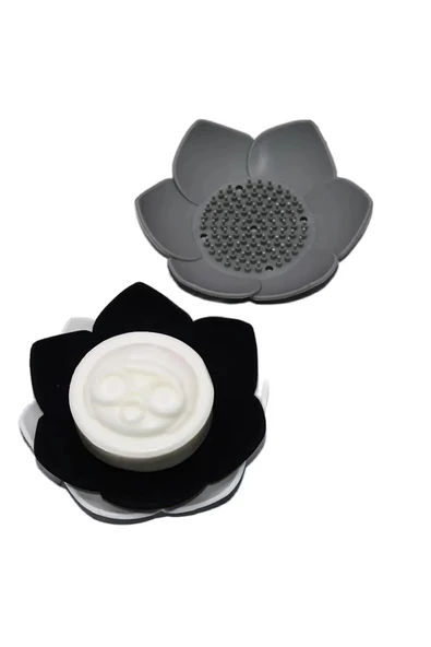 Sabunluk Lotus Tasarımlı Şık Sabunluk Katı Sabunluk Su Giderli Sabunluk SİYAH - 2