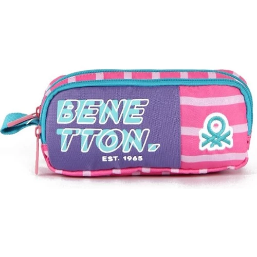 United Colors of Benetton Çift Bölmeli Pembe Çizgili Kalem Çantası 03755 - 2