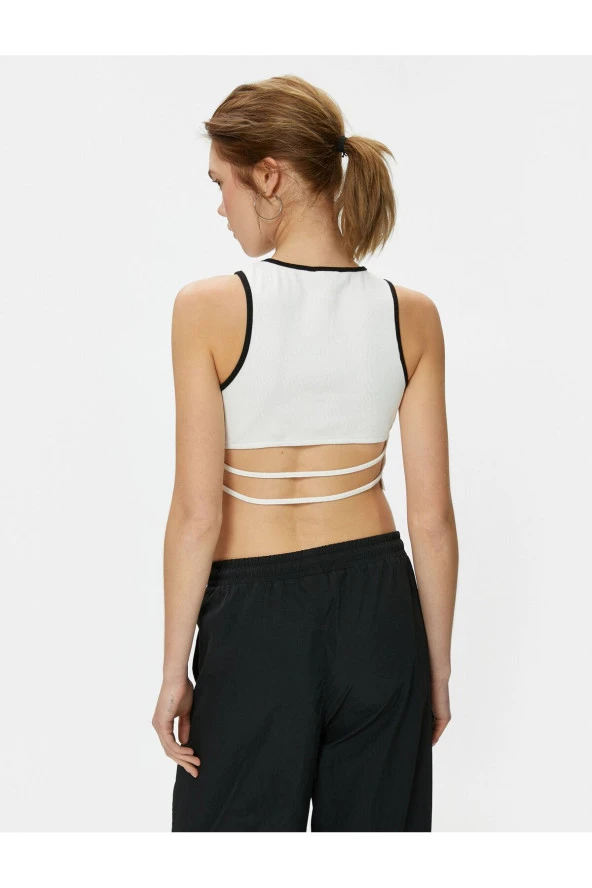 Crop Atlet Halter Yaka Baskılı Fitilli - 4