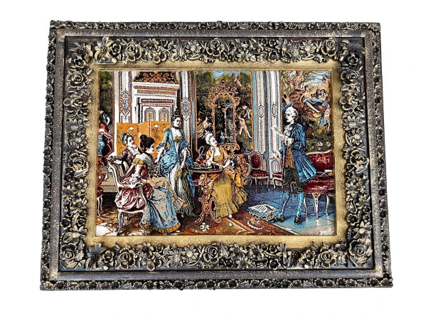 Şiir Dinletisi Adlı İran Tebriz Halı Tablo 95x74cm - Duvar Halı Kilim Tablo