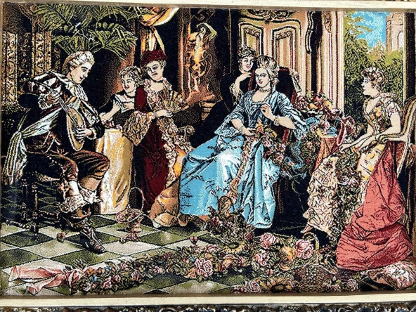 Çay Partisi Adlı İran Tebriz Halı Tablo 95x74cm - Duvar Halı Kilim Tablo - 2