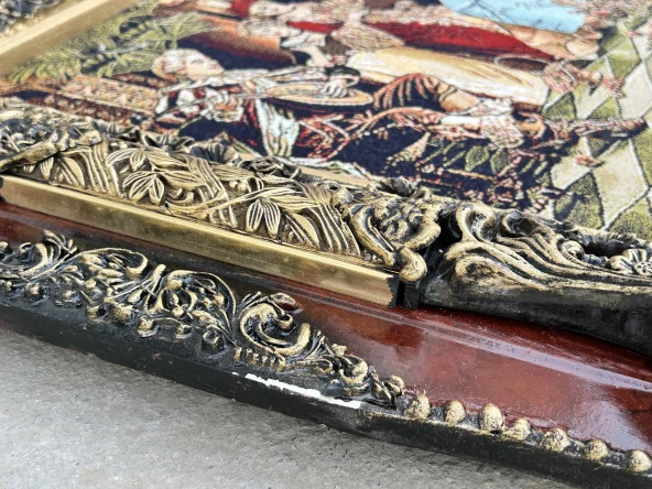 Çay Partisi Adlı İran Tebriz Halı Tablo 95x74cm - Duvar Halı Kilim Tablo - 9