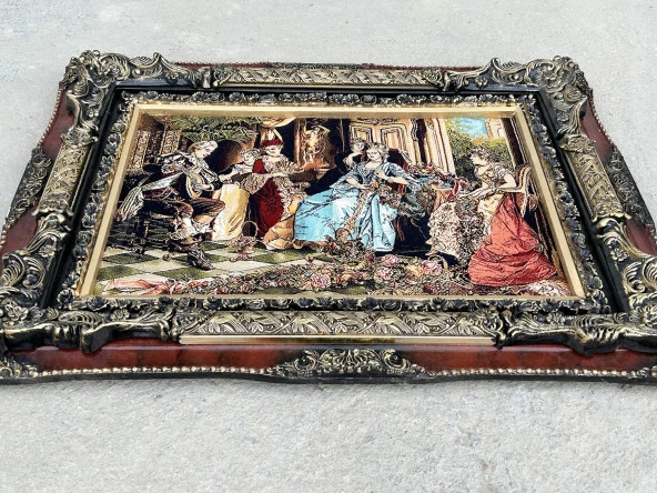 Çay Partisi Adlı İran Tebriz Halı Tablo 95x74cm - Duvar Halı Kilim Tablo - 10