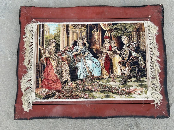 Çay Partisi Adlı İran Tebriz Halı Tablo 95x74cm - Duvar Halı Kilim Tablo - 12