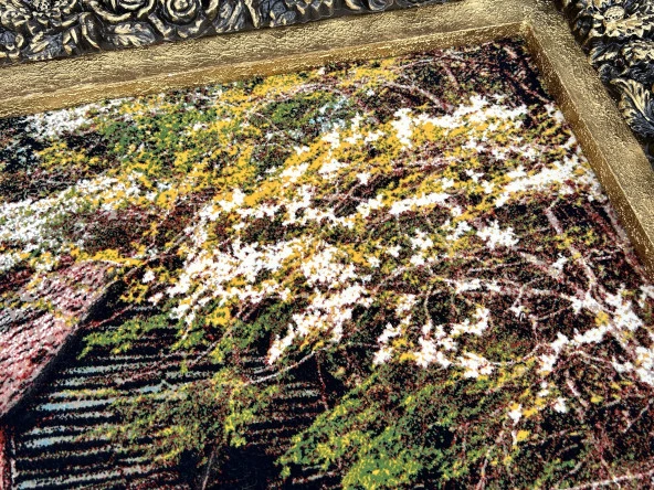 Ormandaki Kulübe Adlı İran Tebriz Halı Tablo 95x75cm - Duvar Halı Kilim Tablo - 3