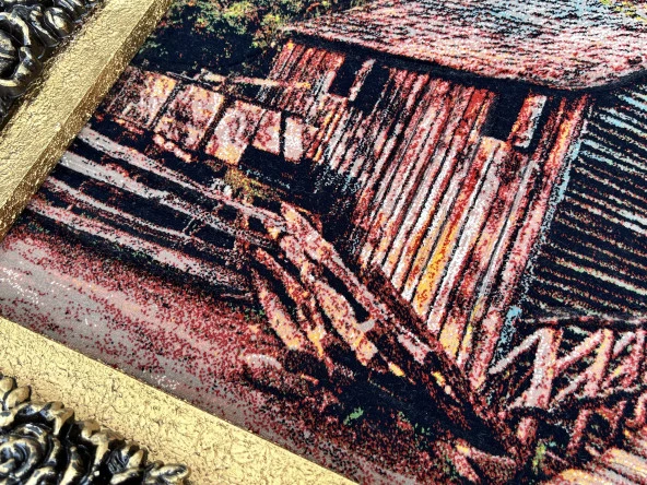 Ormandaki Kulübe Adlı İran Tebriz Halı Tablo 95x75cm - Duvar Halı Kilim Tablo - 4