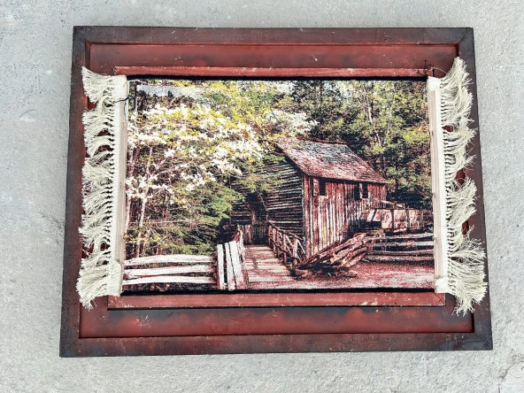 Ormandaki Kulübe Adlı İran Tebriz Halı Tablo 95x75cm - Duvar Halı Kilim Tablo - 8