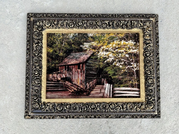 Ormandaki Kulübe Adlı İran Tebriz Halı Tablo 95x75cm - Duvar Halı Kilim Tablo - 9