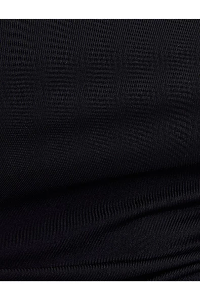 Uzun Kollu Crop Tişört U Yaka Drape Detaylı - 6