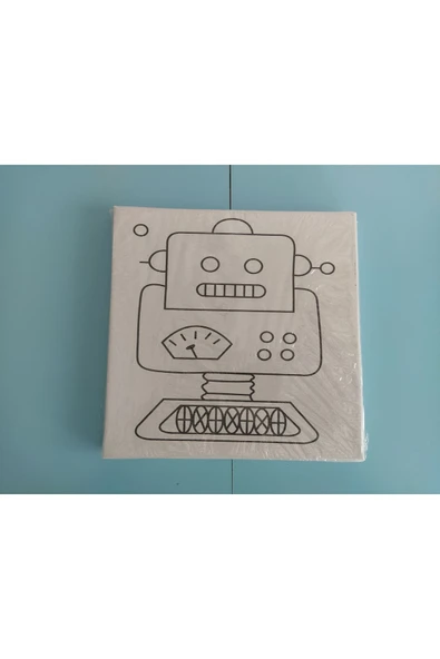 dudu ahşap 20x20 Resimli Tuval Çocuk Boyama Seti- Robot resimli 3 boya 1 fırça - 2