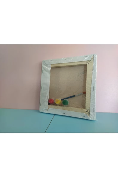 20x20 Resimli Tuval Çocuk Boyama Seti- Kedi resimli 3 boya 1 fırça - 3