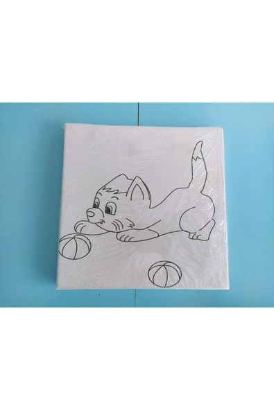 dudu ahşap 20x20 Resimli Tuval Çocuk Boyama Seti- Kedi resimli 3 boya 1 fırça - 2