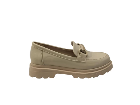 Ventes 581115Z Kalın Taban Gold Tokalı Günlük Kadın Loafer Makosen Ayakkabı - 5