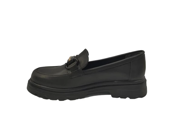 Ventes 581115Z Kalın Taban Gold Tokalı Günlük Kadın Loafer Makosen Ayakkabı - 2