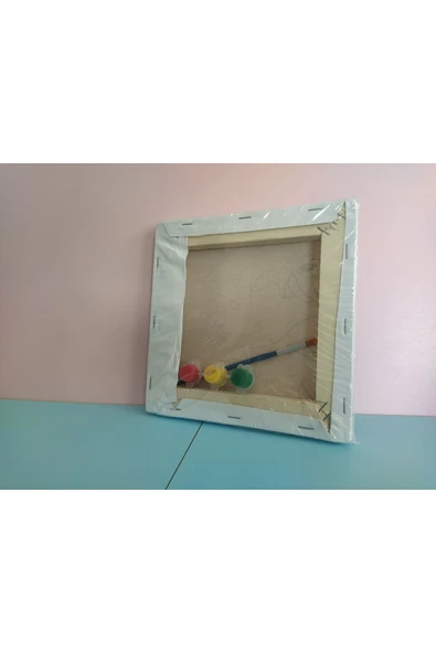 dudu ahşap 20x20 Resimli Tuval Çocuk Boyama Seti-Şato resimli 3 boya 1 fırça - 3