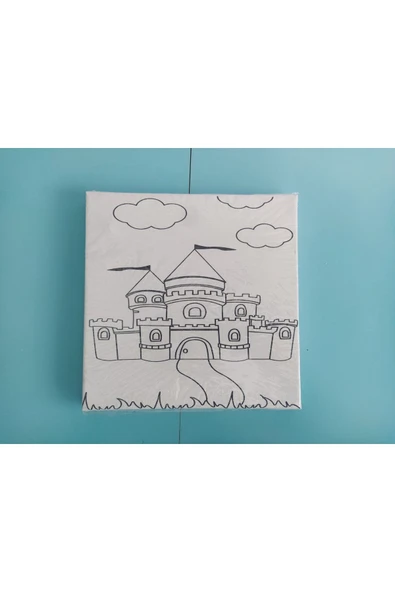 dudu ahşap 20x20 Resimli Tuval Çocuk Boyama Seti-Şato resimli 3 boya 1 fırça - 2