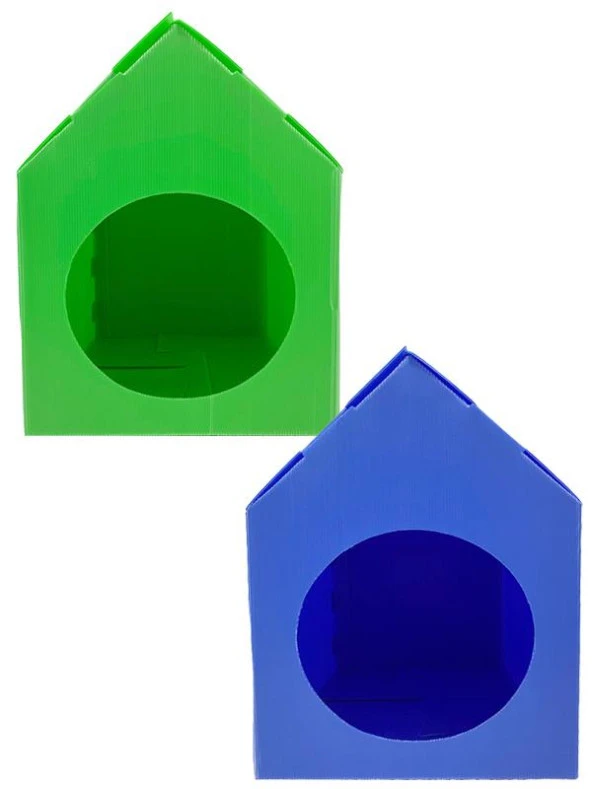3K Plastik Kedi Evi 2’li Mavi ve Yeşil