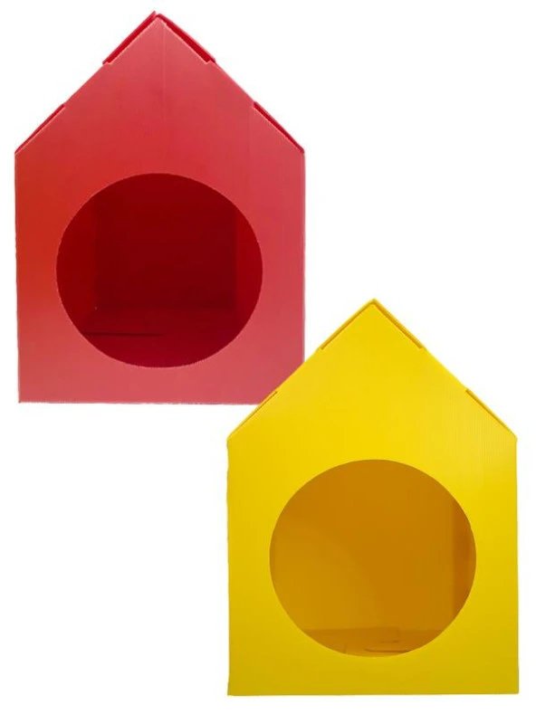 3K Plastik Kedi Evi 2’li Kırmızı ve Sarı