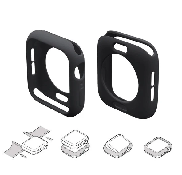 iOS Uyumlu Watch 38 - 40 - 42 - 44 Mm Yumuşak Siyah Premium Silikon Kılıf - 4