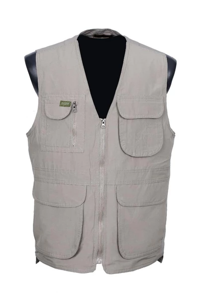 Erkek Kumaş Yelek Yazlık V Yaka Krem Renk - 2