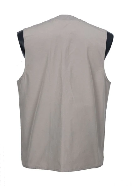 Erkek Kumaş Yelek Yazlık V Yaka Krem Renk - 4