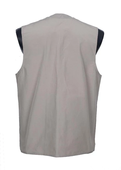 Erkek Kumaş Yelek Yazlık V Yaka Krem Renk - 3