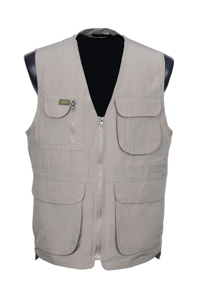 Erkek Kumaş Yelek Yazlık V Yaka Krem Renk - 5