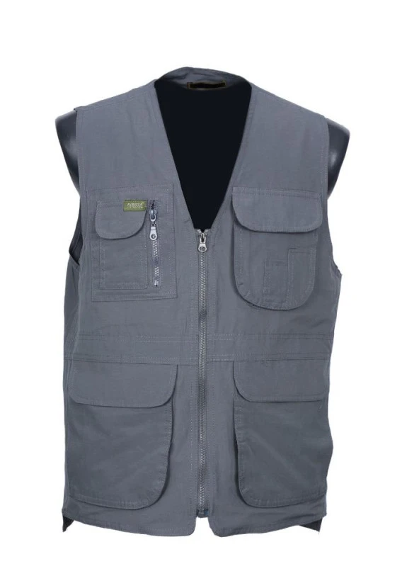 Battal Beden Erkek Kumaş Yelek Yazlık V Yaka Gri Renk - 2