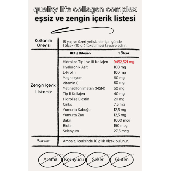 Collagen Complex Saf Toz 300 GR Tip1 Tip2 Tip3 Tip5 Tip10 Hidrolize Kolajen Peptit Magnezyum - 2