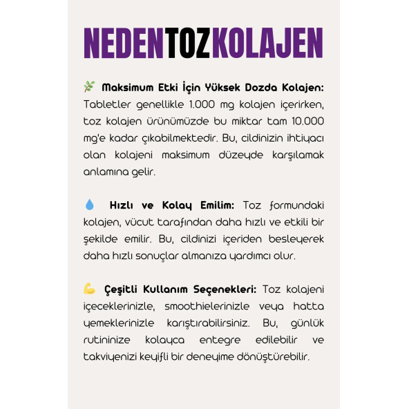 Collagen Complex Saf Toz 300 GR Tip1 Tip2 Tip3 Tip5 Tip10 Hidrolize Kolajen Peptit Magnezyum - 3