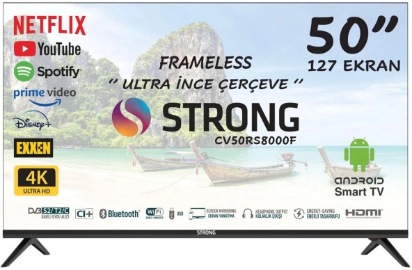 STRONG CV50RS8000F 50 İNÇ (127 EKRAN) LCD ANDROID SMART  LED TV UYDU ALICILI TV 210057