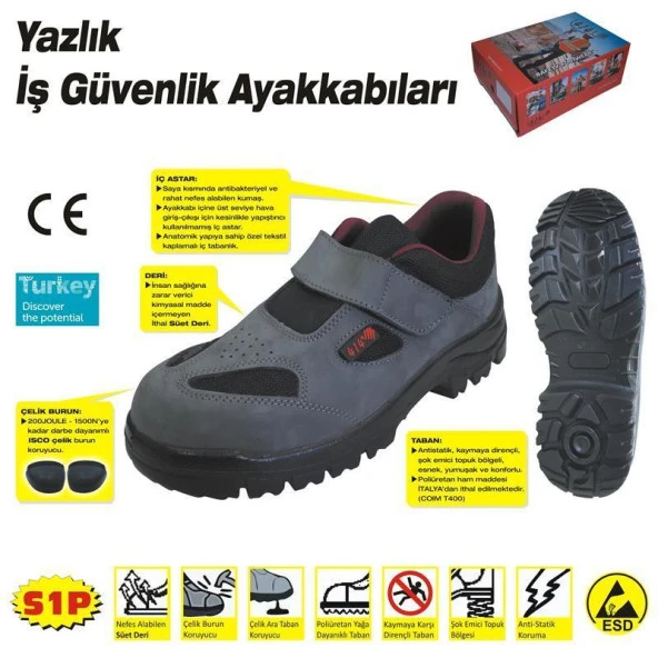414 YAZLIK S1 44 No Çelik Burunlu Ayakkabı