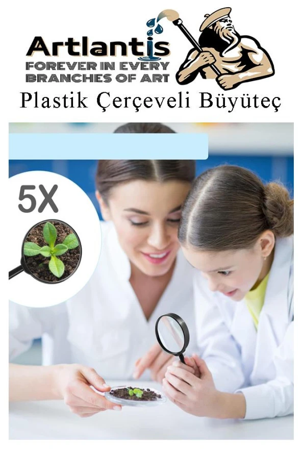 Büyüteç 40 mm 1 Adet 5x Plastik Sap Çerçeveli Büyüteç Merçek Okul Büro Ofis - 4