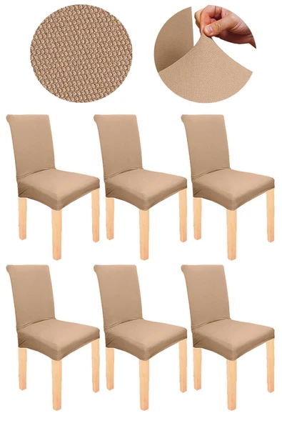 Spandex Mikro Petek Kumaş Likralı Lastikli Tüylenmez 6'lı Sandalye Kılıfı Kaliteli Sandalye Örtüsü ürün görseli