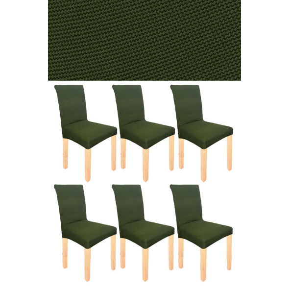 Spandex Mikro Petek Kumaş Likralı Lastikli Tüylenmez 6'lı Sandalye Kılıfı Esnek Sandalye Örtüsü - Haki Yeşil