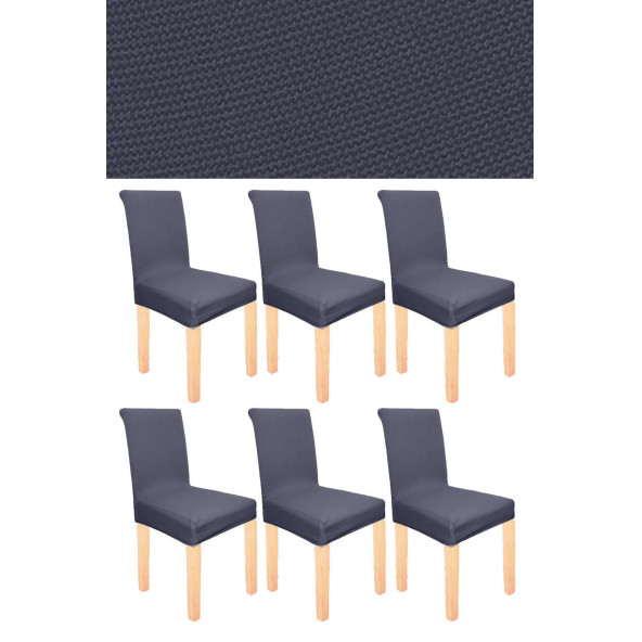 Spandex Mikro Petek Kumaş Likralı Lastikli Tüylenmez 6'lı Sandalye Kılıfı Esnek Sandalye Örtüsü - Antrasit