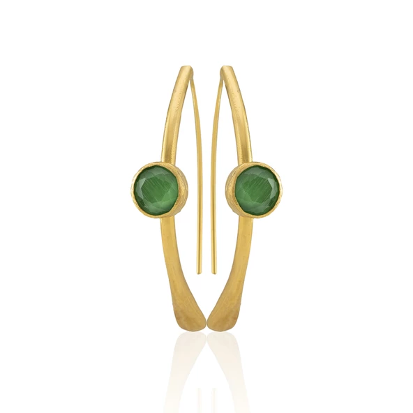 Kadir Jewellery 22 Ayar Altın Kaplama Kadın Taşlı Küpe -El İşçiliği Ve Hipoalerjenik Küpe - Resim 3