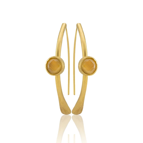 Kadir Jewellery 22 Ayar Altın Kaplama Kadın Taşlı Küpe -El İşçiliği Ve Hipoalerjenik Küpe